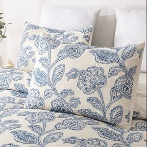 Duvetex Cotton Clipped Jacquard Blue Floral Duvet Set King Size Shabby Chic